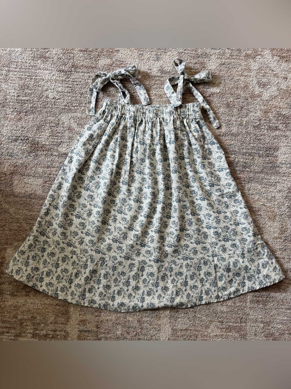 Rylee + Cru Cream Dress with Blue Floral Print and Tie-Straps
